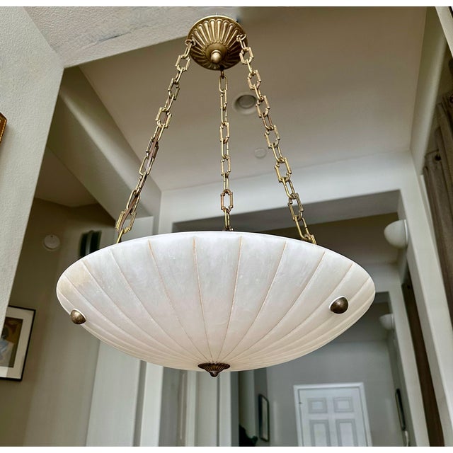French Late 20th Century Directoire Style French Alabaster Pendant Chandelier For Sale - Image 3 of 17