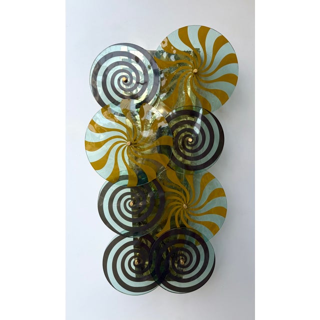 Metal Contemporary Pair of Brass and Murano Glass Spiral Sconces, Italy For Sale - Image 7 of 14