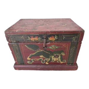 Early 20th Century Tibetan Red Painted Trunk