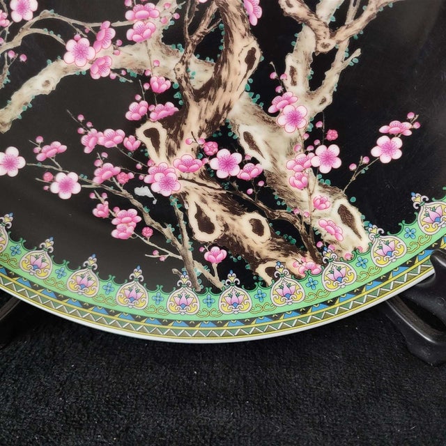 White Chinese Ceramic Plate,Qianlong Marked Famille Rose Porcelain Plate Hand Painted Plum Blossoms Pattern For Sale - Image 8 of 9