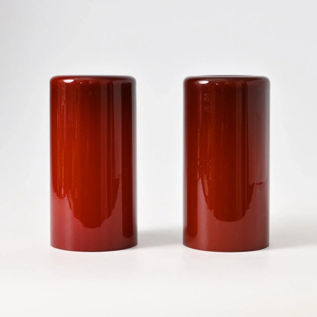 Mid-Century Modern Maroon Candleholders in Opaline Glass by Owe Elvén for Orrefors, 1970s, Set of 2 For Sale - Image 3 of 10