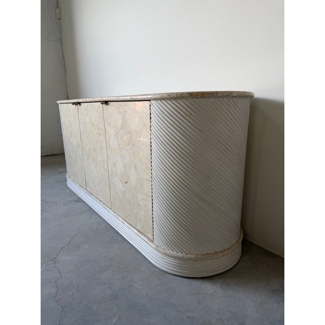 1980’s Postmodern Chic Rattan and Stone Oval Credenza For Sale - Image 4 of 12