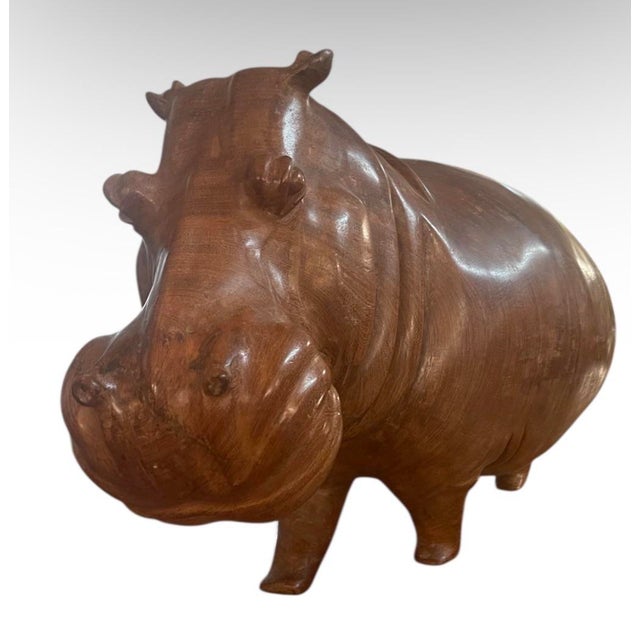 Hand-Carved Monumental Solid Wood Hippopotamus Sculpture For Sale In West Palm - Image 6 of 6