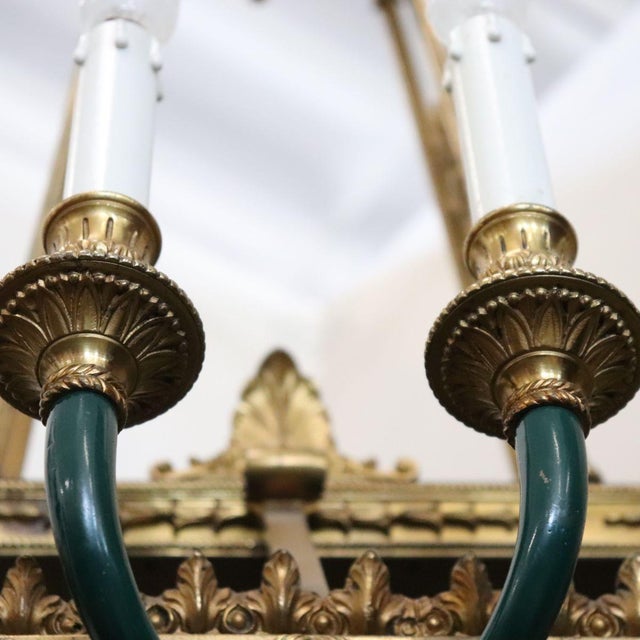 Chandelier in Gilded Bronze and Green Lacquered Metal For Sale - Image 12 of 18