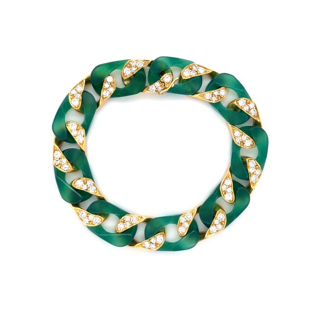 Metal Vintage, Chrysoprase, Diamond and 18k Gold Necklace and Bracelet Suite, 2 Pieces For Sale - Image 7 of 8