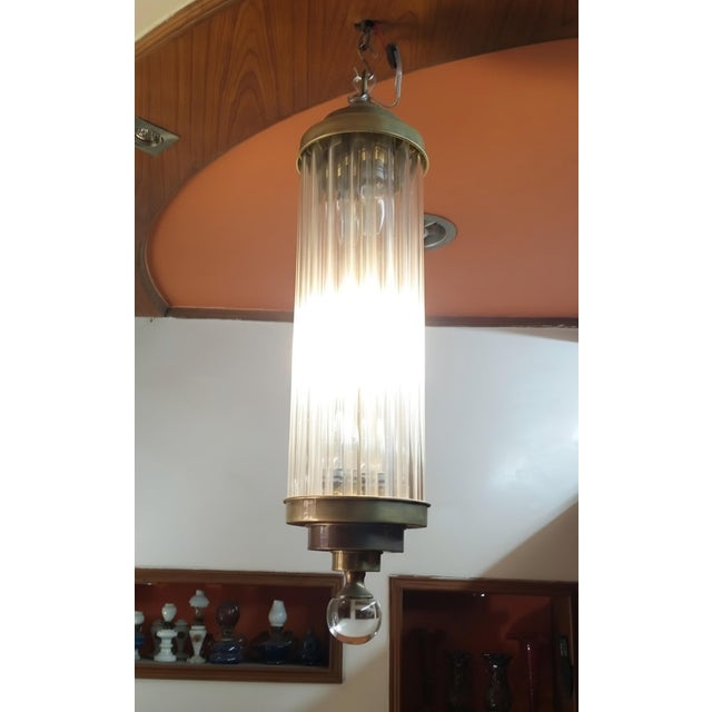 Skyscraper Vintage Art deco light Old Lamp Ceiling Hanging Chandelier Fixture Brass & Glass Rod Ship Light Excellent...