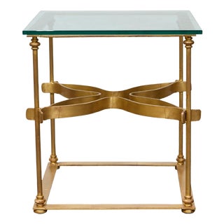 Midcentury Italian Gilt Metal Cocktail Table - Glass Top and Star Stretcher For Sale
