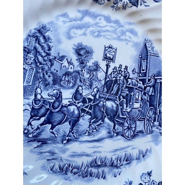 Ceramic Vintage MCM Johnson Bros Blue Ironstone Coaching Scenes England Dinner Plates -Set 4 For Sale - Image 7 of 7