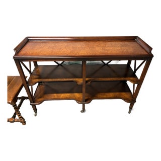 Late 20th Century English Regency- Burl Wood 3-Tier Console Server Table For Sale