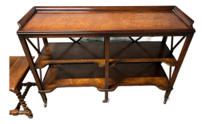 Late 20th Century English Regency- Burl Wood 3-Tier Console Server Table