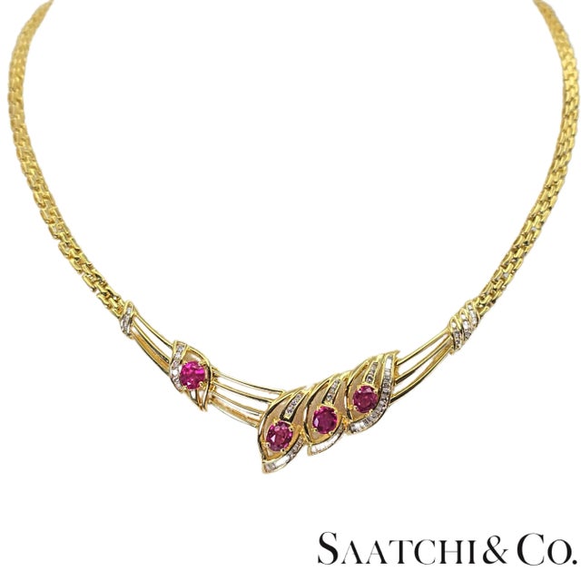 18K Yellow Gold Natural Diamond & Ruby Necklace Metal Type: 18K (750) Yellow Gold Total Item Weight: 24.4 Grams Necklace...