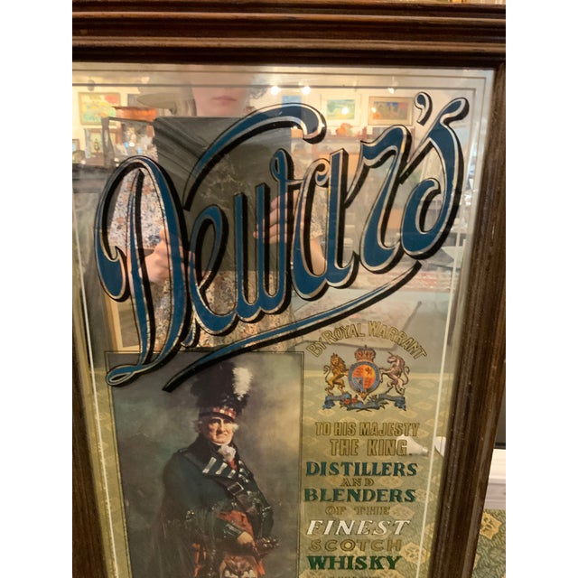 Vintage 1970s Framed Dewar's White Label Scotch Whisky Mirror Sign
