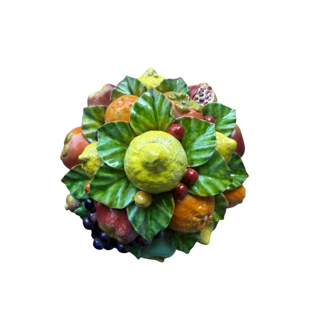 Green Vintage 20th Century Italian Majolica Ceramic Fruit Basket Centerpiece by Cottura For Sale - Image 8 of 14