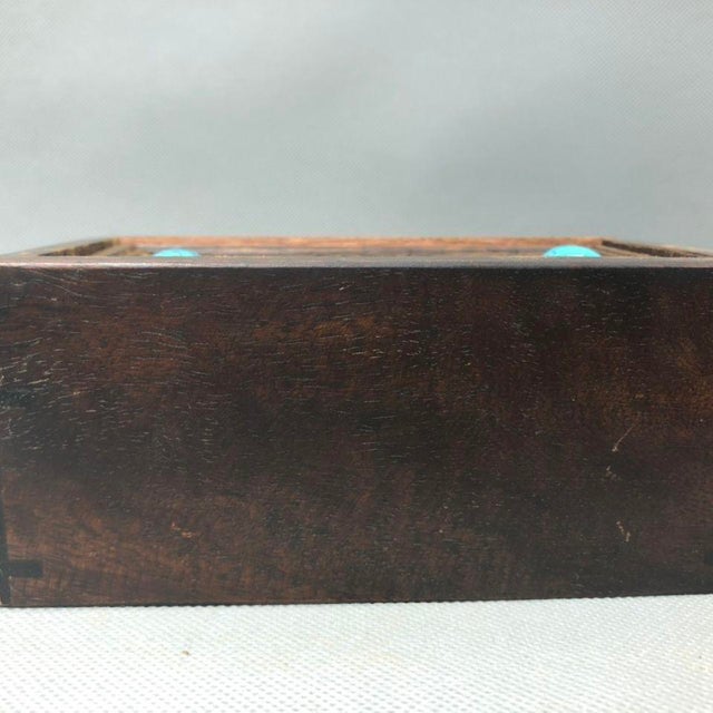 Vintage Rosewood Puzzle Box With Turquoise Inlay & Hidden Lock Mechanism For Sale - Image 4 of 10