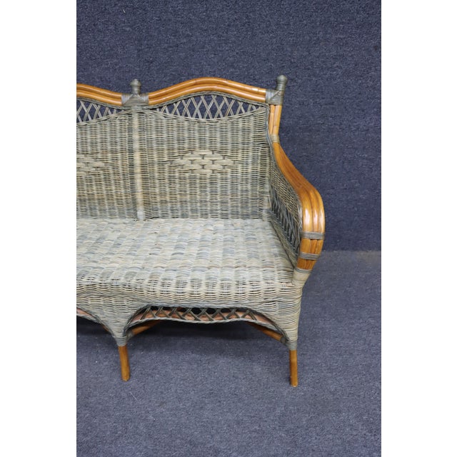 Traditional Wicker Loveseat With Decorative Lattice Back For Sale - Image 3 of 13