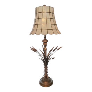 Vintage Frederick Cooper Extra Tall Sheaf of Wheat Hollywood Regency Capiz Shell Shade Table Lamp For Sale