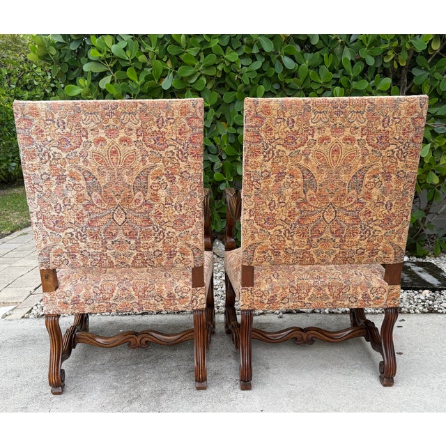 Brown Vintage Baroque-Style Carved Armchairs With Scrolled Arms, Pair For Sale - Image 8 of 12