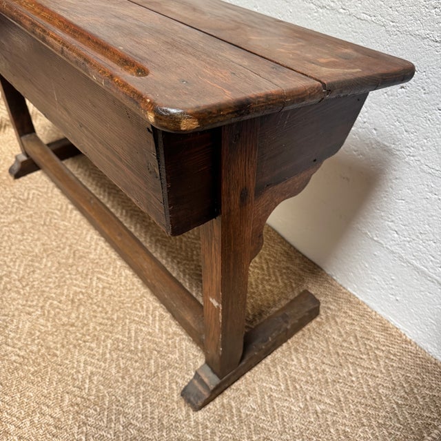 Wood Antique French Double School Desk with Inkwells, 20th Century, 1890s For Sale - Image 7 of 10