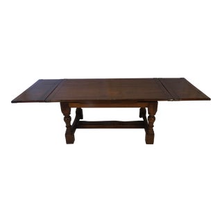 1990s English Old Oak Refectory Style Dining Table For Sale
