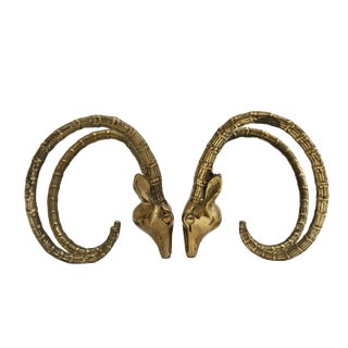 Vintage Brass Ram's Head Sculptural Animal Bookends - a Pair For Sale