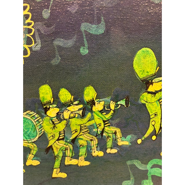 Pair of Signed 1972 Whimsical Folk Paintings on Stretched Canvas – Fire Truck & Marching Band (Pair For Sale - Image 10 of 18