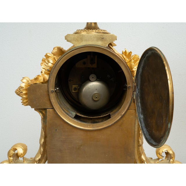 Gold Antique French Napoleon III Clock & Candleholders in Gilded Bronze, 19th Century, Set of 3 For Sale - Image 8 of 10