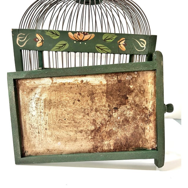 Antique Hand-Painted Green Wood and Wire Birdcage For Sale - Image 10 of 11