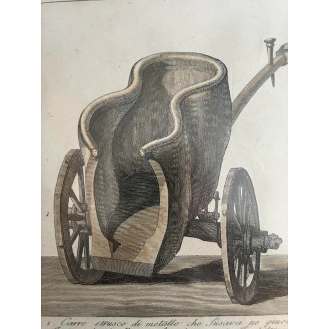 Illustration Late 18th Century Hand Colored Etching of Roman Etruscan Chariot & Armor, Copper Frame. For Sale - Image 3 of 11