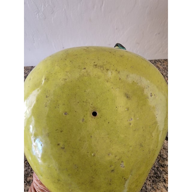 Large Vintage Chinese Green and Pink Glazed Ceramic Peach Altar Fruit For Sale - Image 9 of 10