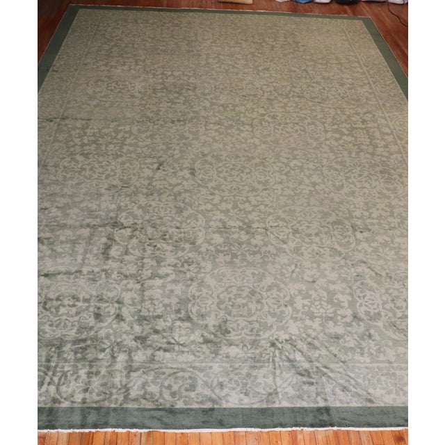 Large Antique Green Chinese Rug - 12'8" x 19'5" For Sale - Image 4 of 8