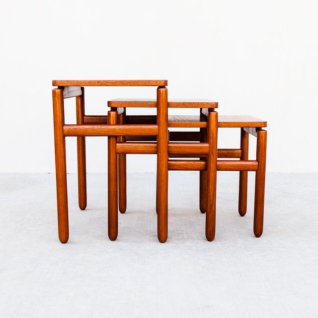 1960s Restored 1960s Danish Mid Century Modern Teak Floating Top Nesting Tables For Sale - Image 5 of 10