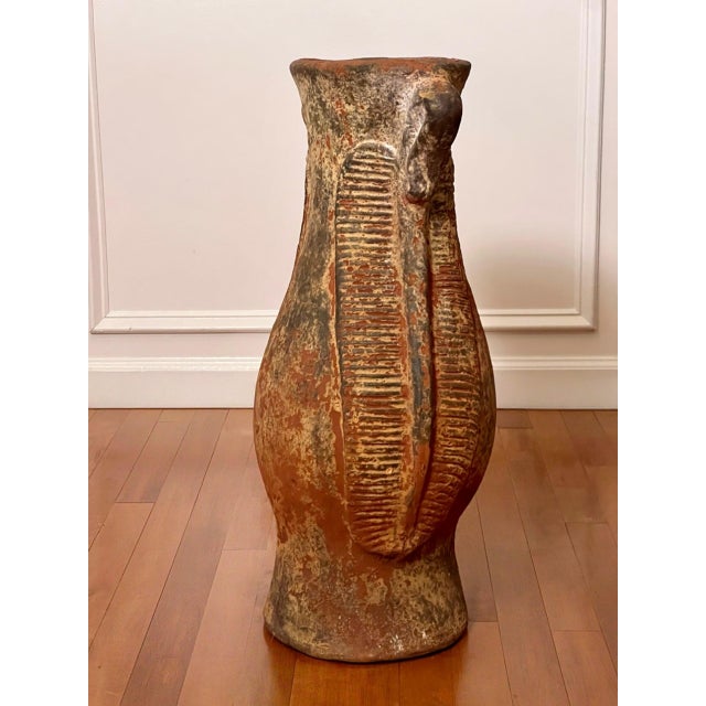 19th Century Mediterranean Studio Terra Cotta Floor Vase With Stylized Seahorses For Sale - Image 4 of 14