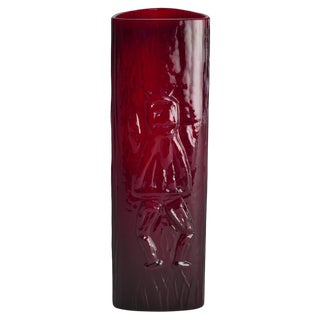 Swedish Red Devil Triangular Glass Vase by Christer Sjögren for Lindshammar, 1960s For Sale