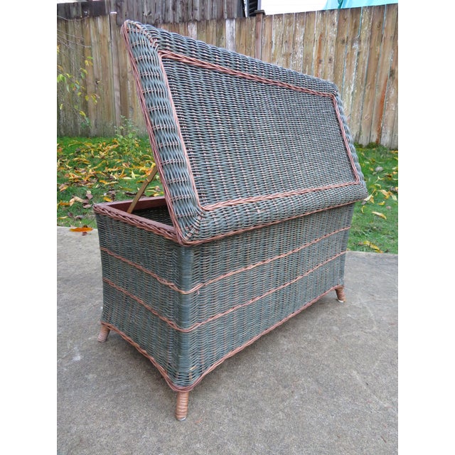 Vintage Palecek Wicker & Rattan Storage Trunk Blanket Chest Victorian Style Boho For Sale In Seattle - Image 6 of 13