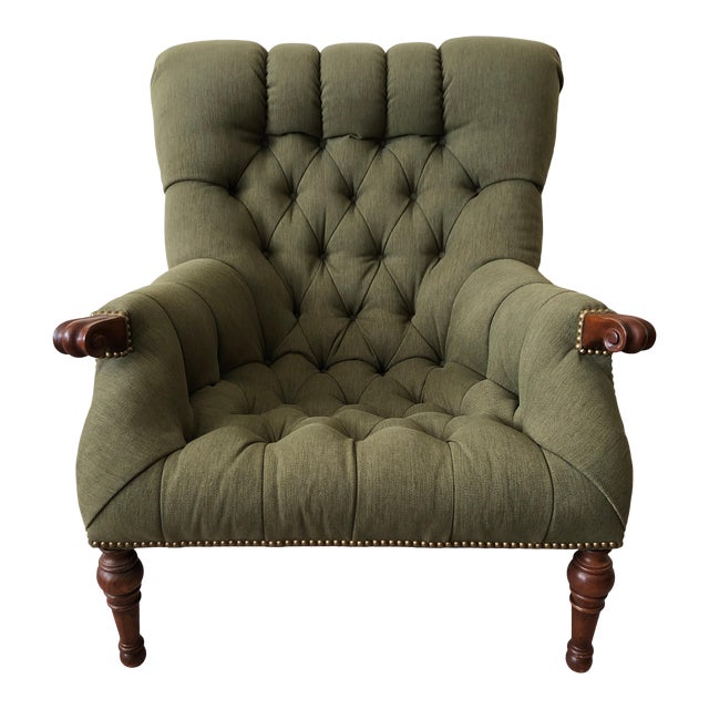 Stickley Leopold S Chair Tufted Green Upholstery With Nailhead Detail Chairish