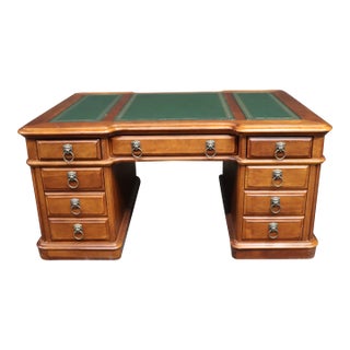 Croquet Cherry Leather-Top Partners Desk Form Coffee Table For Sale