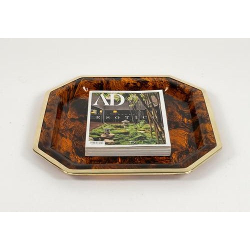Metal Mid-Century Modern Serving Tray in Faux Tortoiseshell and Brass from Christian Dior, 1970s For Sale - Image 7 of 12