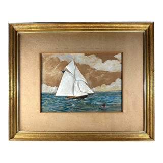 Vintage 3d Mixed-Media Maritime Ship Portrait of a Racing Yacht, Style of Thomas H. Willis. For Sale