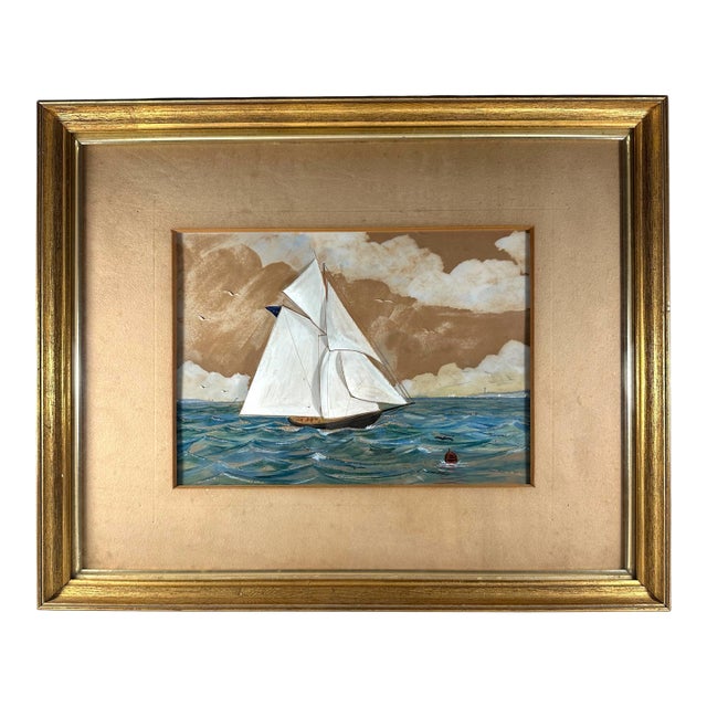 Vintage 3d Mixed-Media Maritime Ship Portrait of a Racing Yacht, Style of Thomas H. Willis. For Sale