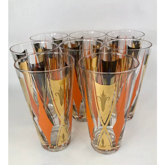 Glass Vintage Tumblers With Orange and Gold Decoration - Set of 8 For Sale - Image 7 of 7