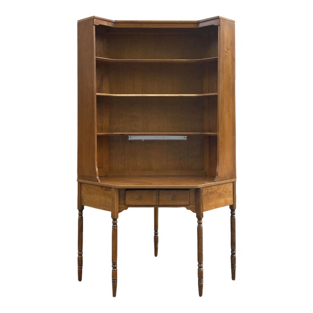 Vintage Ethan Allen Heirloom Nutmeg Maple Custom Room Plan Traditional Corner Writing Desk With Bookcase Top For Sale