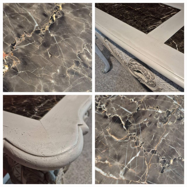 Late 20th Century Louis XV Style Painted Carved Wood Marble Inset Console Table For Sale - Image 9 of 10