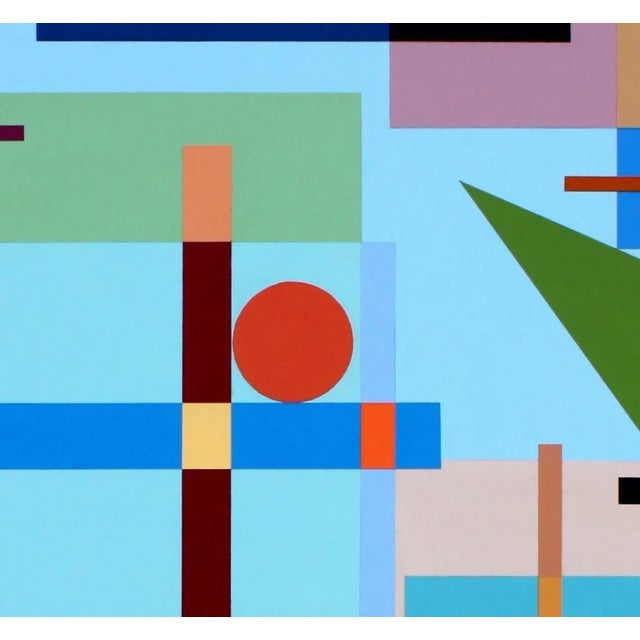 Beautiful geometric hard-edge painting, acrylic on canvas, 2010, 36 x 48 inches "Composition With Triangles No. 1" is a...