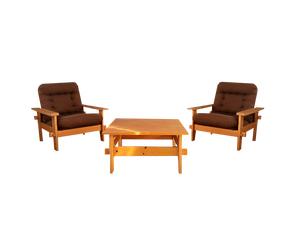 Armchairs and Coffee Table in Pine, 1970s, Set of 3