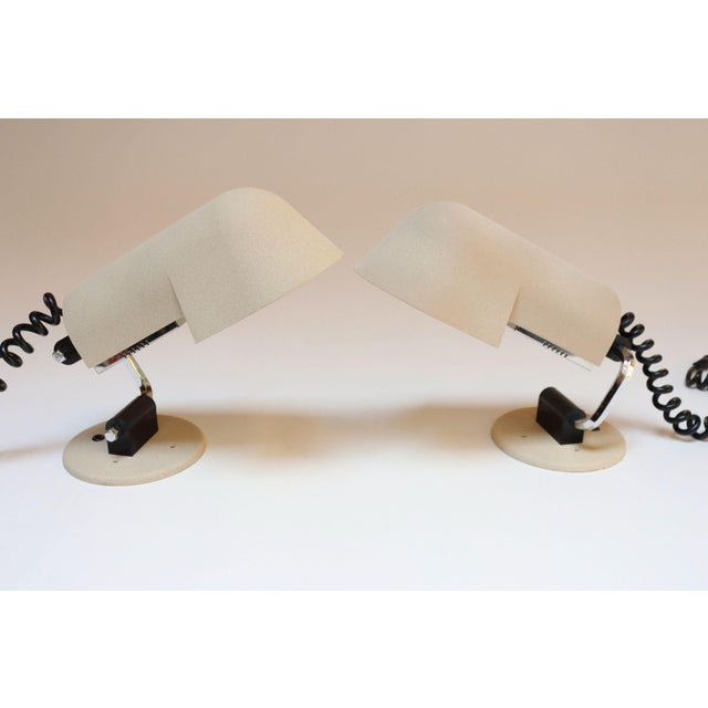 Danilo and Corrado Aroldi "Pala" or "Shovel" wall/table lamps in original taupe/sand-tone lacquered metal and chrome....