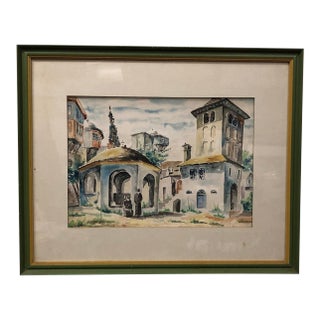 "City of Arches and Shadows" - Early 20th Century Antique Ottoman Original Watercolor Painting – Signed, Framed For Sale