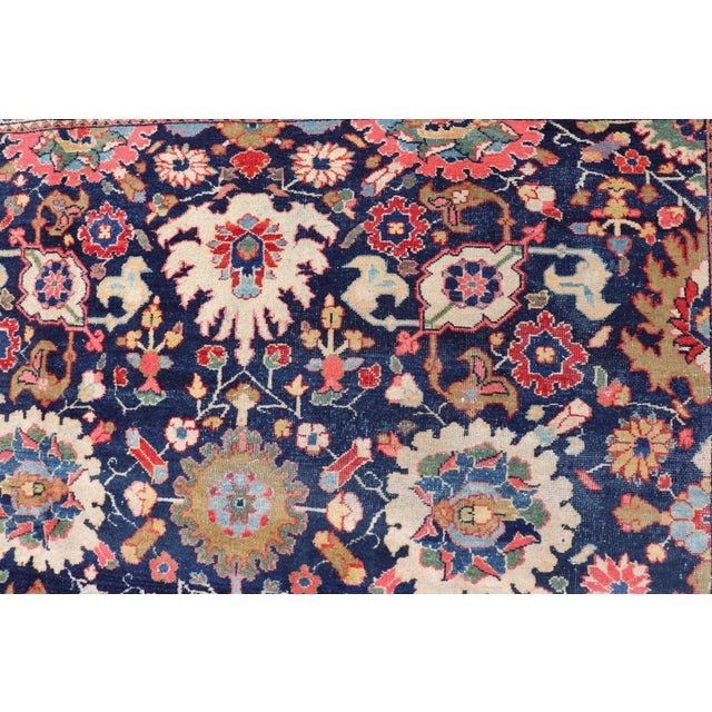 Antique Persian Mahal Rug With Rich Navy Field and Stylized Botanical Motifs For Sale - Image 11 of 13