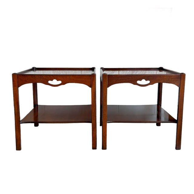 Mid-Century Modern 1960's Mid Century Kittinger Walnut Two-Tier Side Tables - A Pair For Sale - Image 3 of 13