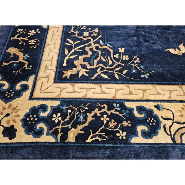 Antique Chinese Art Deco Rug, Hand-Knotted Wool Pile, Floral Motifs, 9' x 12' For Sale - Image 12 of 14