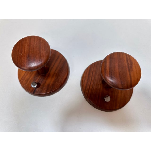 Brown Modern Teak and Chromed Steel Coat Hooks, 1960s, Set of 2 For Sale - Image 8 of 12